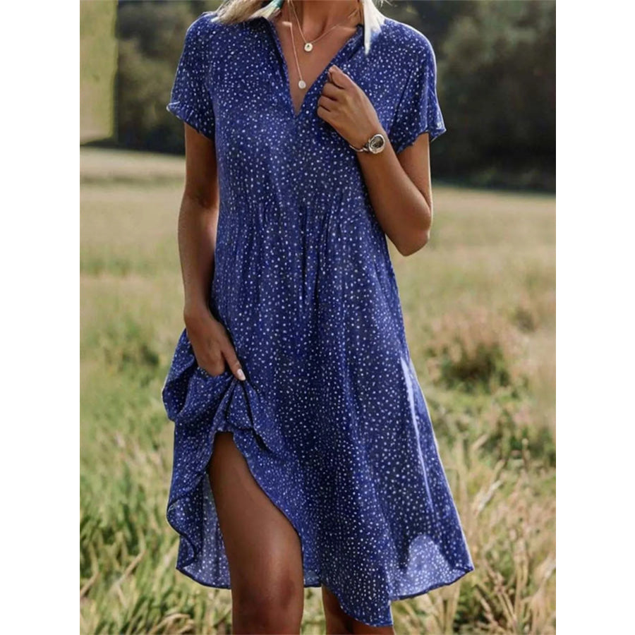 Full Size Polka Dot Short Sleeve Casual Dress Plus Size Dark Navy / XS Apparel and Accessories