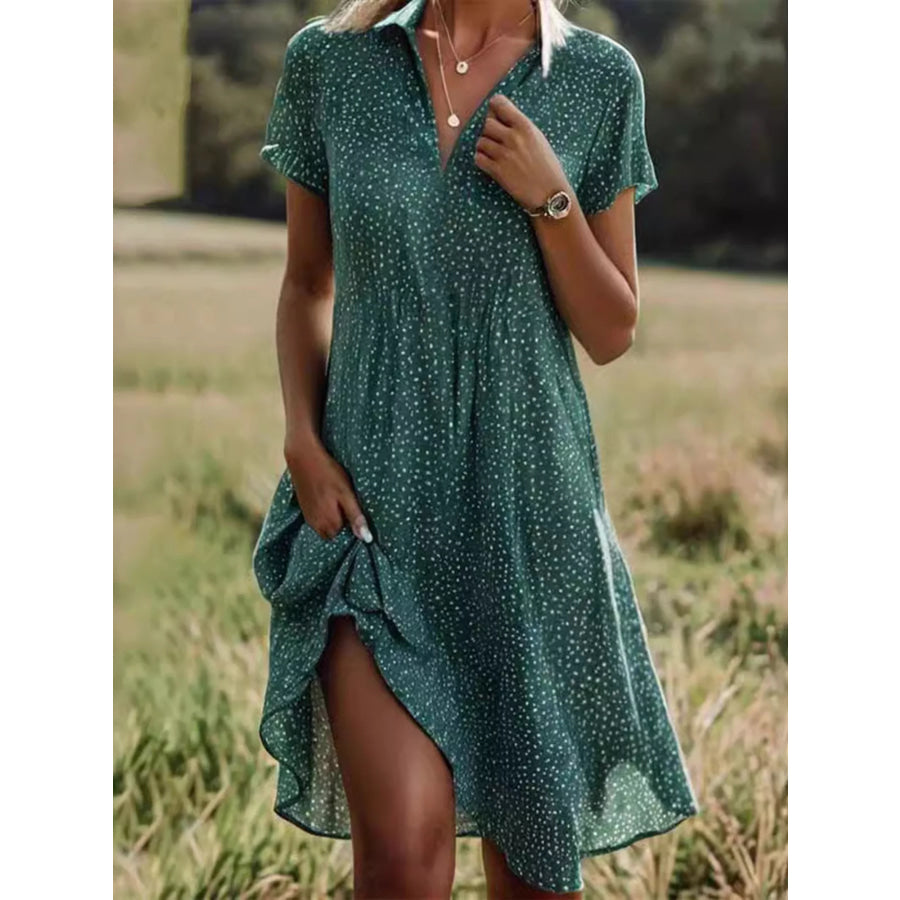 Full Size Polka Dot Short Sleeve Casual Dress Plus Size Green / XS Apparel and Accessories