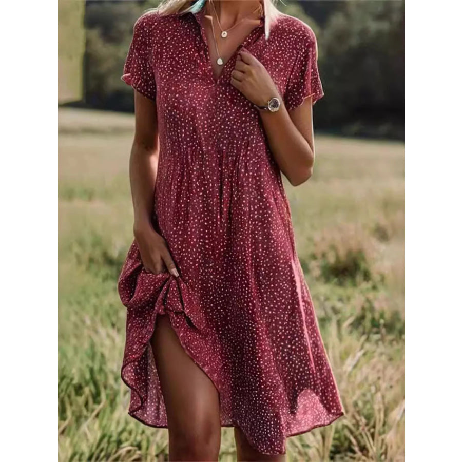 Full Size Polka Dot Short Sleeve Casual Dress Plus Size Red / XS Apparel and Accessories