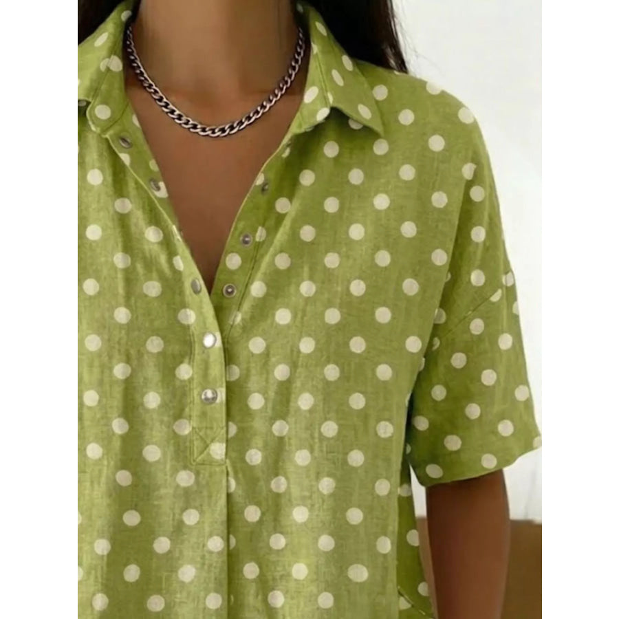Full Size Polka Dot Short Sleeve Shirt Plus Size Apparel and Accessories