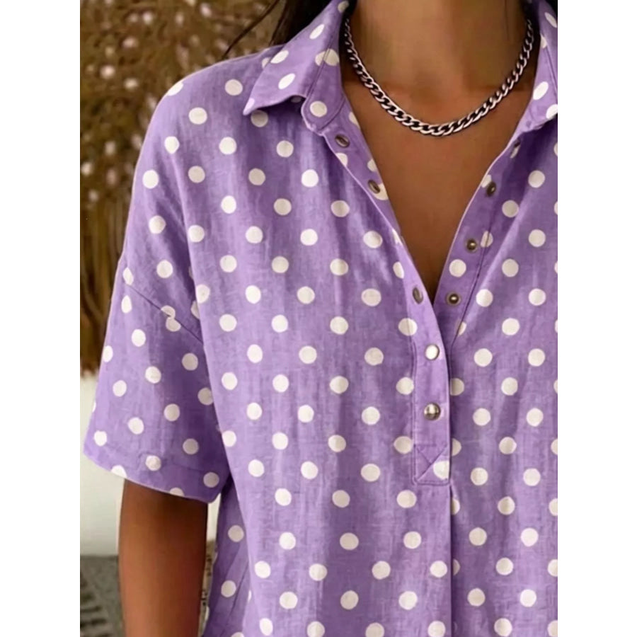 Full Size Polka Dot Short Sleeve Shirt Plus Size Apparel and Accessories