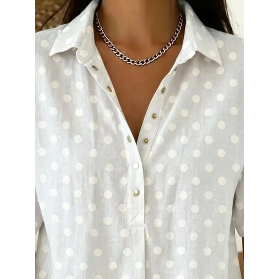 Full Size Polka Dot Short Sleeve Shirt Plus Size Apparel and Accessories