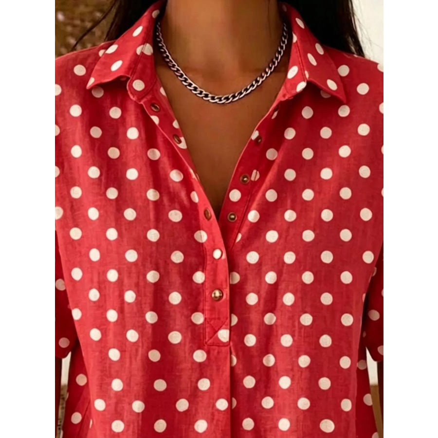 Full Size Polka Dot Short Sleeve Shirt Plus Size Apparel and Accessories