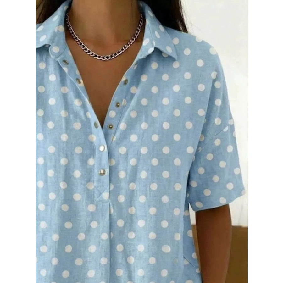 Full Size Polka Dot Short Sleeve Shirt Plus Size Apparel and Accessories