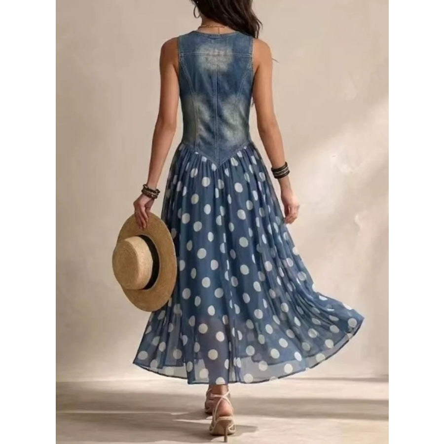Full Size Polka Dot Sleeveless Maxi Dress Plus Apparel and Accessories