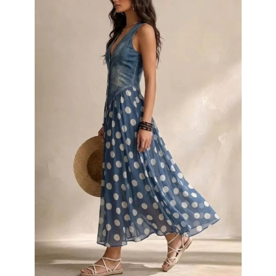 Full Size Polka Dot Sleeveless Maxi Dress Plus Apparel and Accessories