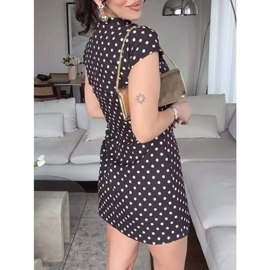 Full Size Polka Dot Tie-Neck Bodycon Mini Dress Plus Apparel and Accessories