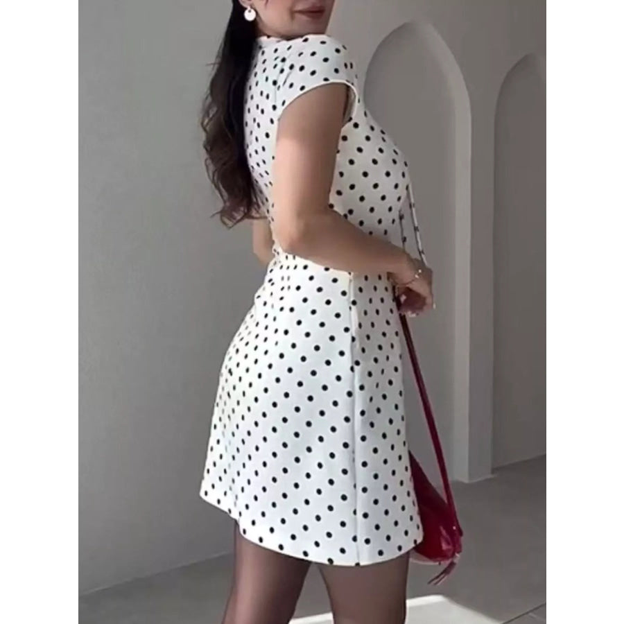 Full Size Polka Dot Tie-Neck Bodycon Mini Dress Plus Apparel and Accessories