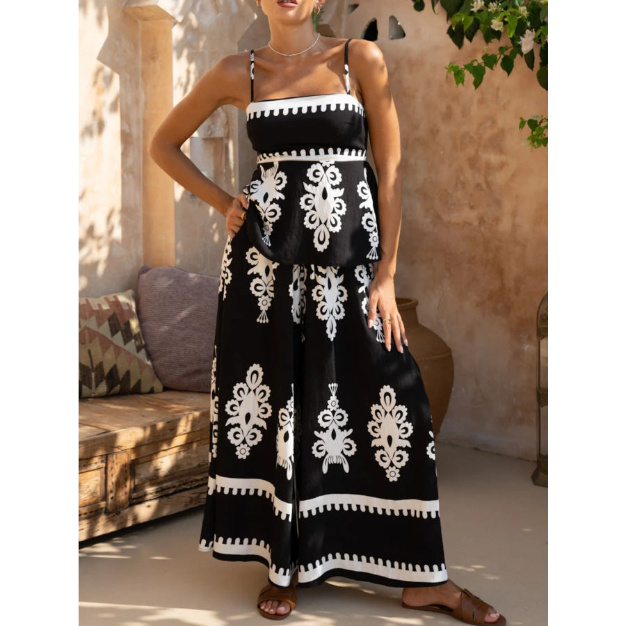 Full Size Printed Cami and Wide Leg Pants Set Plus Apparel Accessories