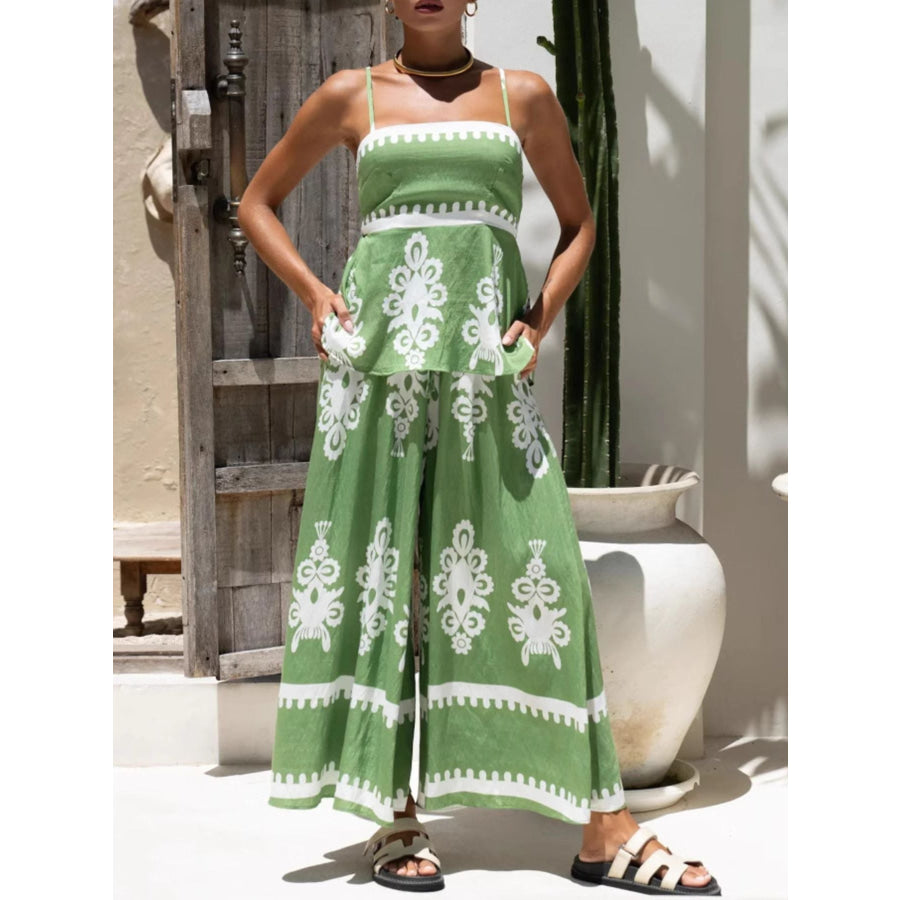 Full Size Printed Cami and Wide Leg Pants Set Plus Apparel Accessories