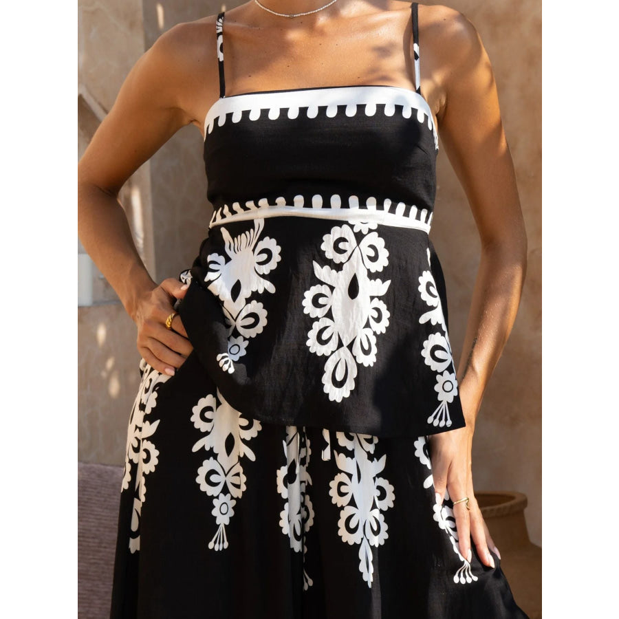 Full Size Printed Cami and Wide Leg Pants Set Plus Apparel Accessories