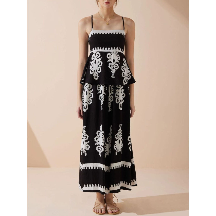 Full Size Printed Cami and Wide Leg Pants Set Plus Black / S Apparel Accessories