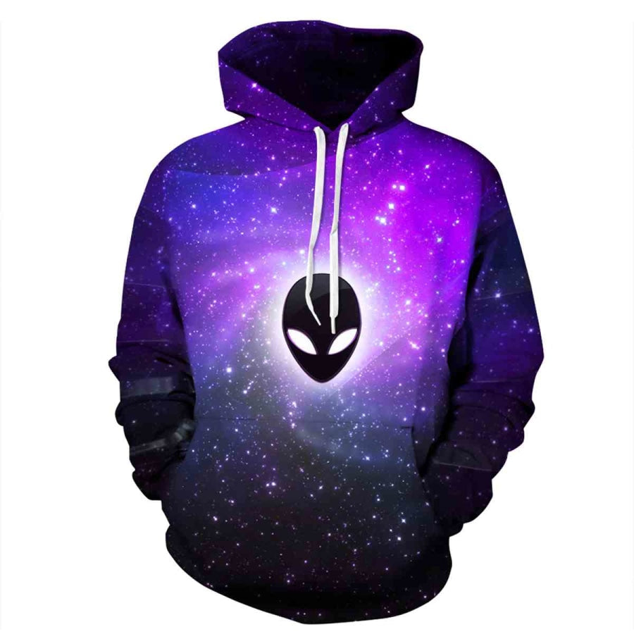 Full Size Printed Drawstring Hoodie with Pockets Violet / S/M