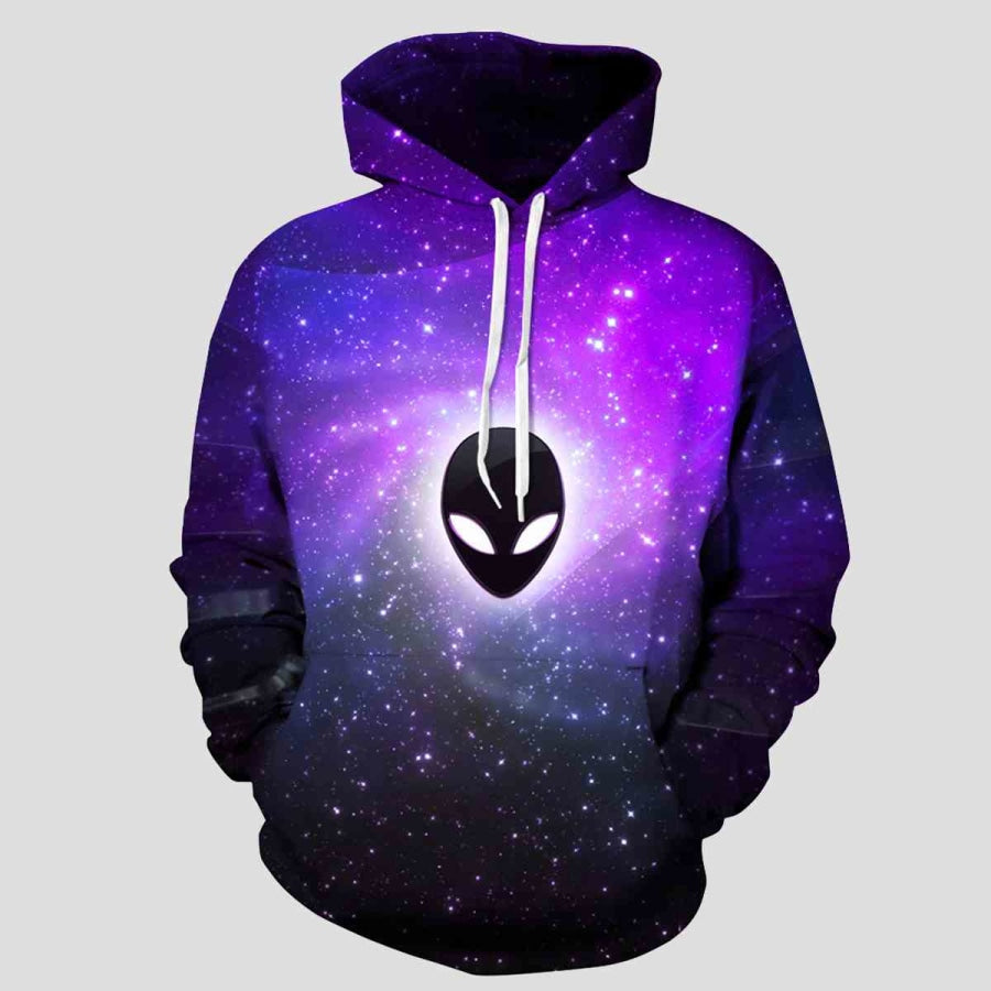 Full Size Printed Drawstring Hoodie with Pockets Violet / S/M
