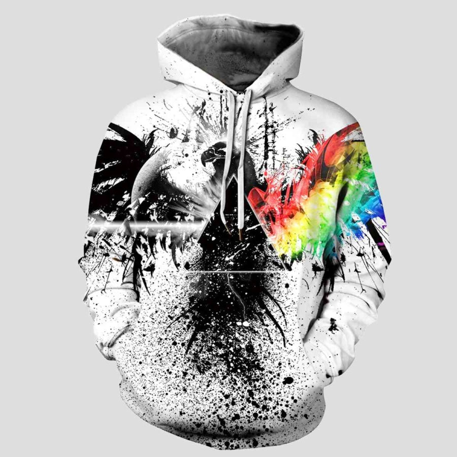 Full Size Printed Drawstring Hoodie with Pockets White / S/M