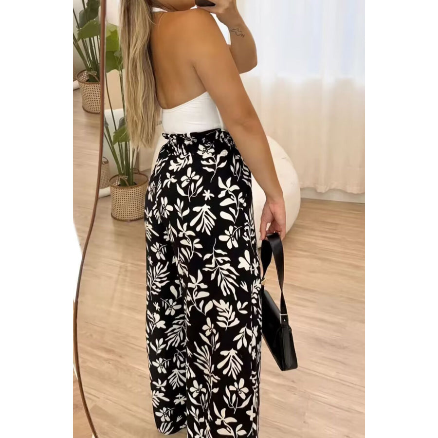 Full Size Printed High Waist Wide Leg Pants Black / S Apparel and Accessories