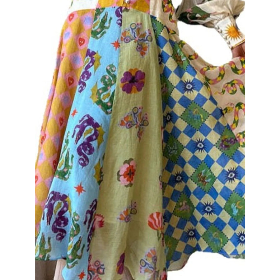 Full Size Printed Lantern Sleeve Maxi Dress Plus Size Apparel and Accessories