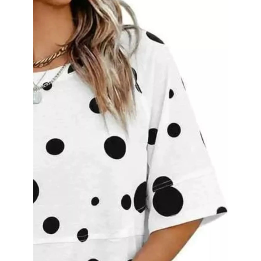 Full Size Printed Loose Fit T-Shirt Plus Dot / S Apparel and Accessories