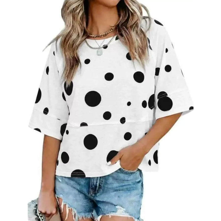 Full Size Printed Loose Fit T-Shirt Plus Dot / S Apparel and Accessories