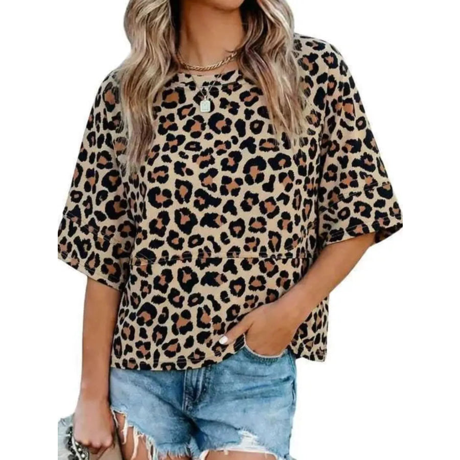 Full Size Printed Loose Fit T-Shirt Plus Leopard Print / S Apparel and Accessories