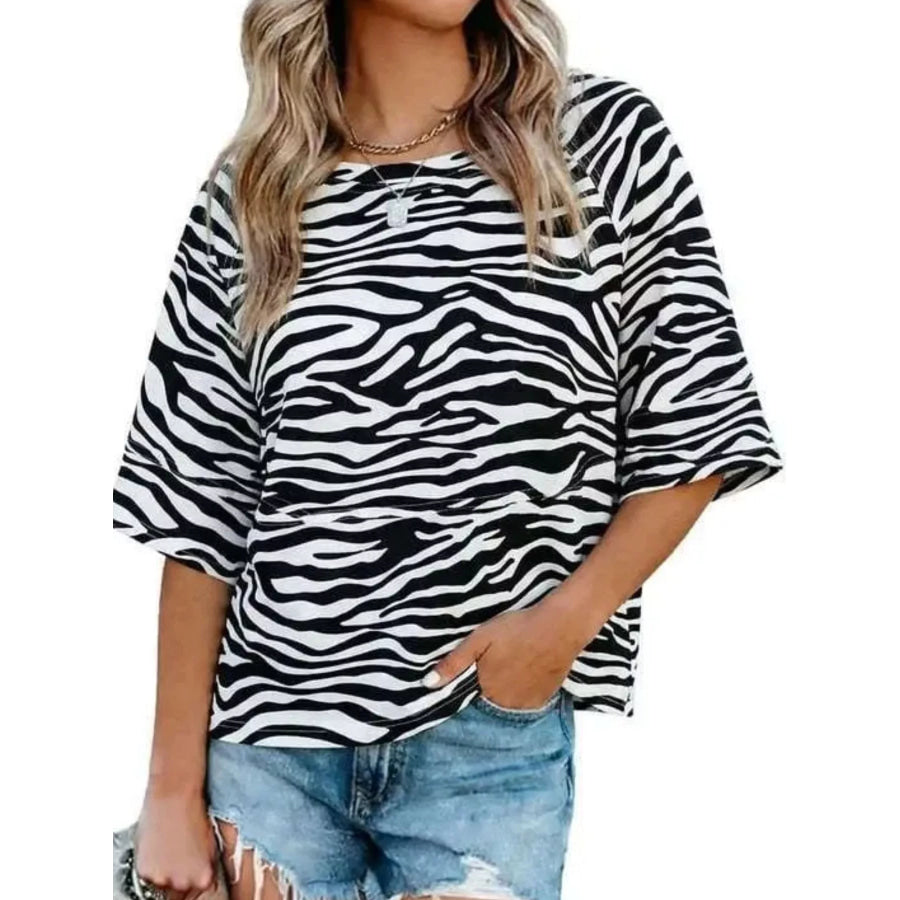 Full Size Printed Loose Fit T-Shirt Plus Zebra Print / S Apparel and Accessories