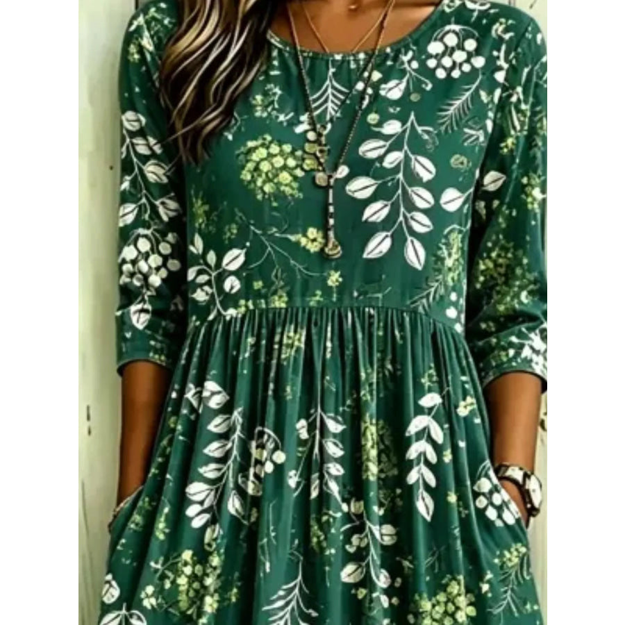 Full Size Printed Midi Dress with Pockets Plus Apparel and Accessories