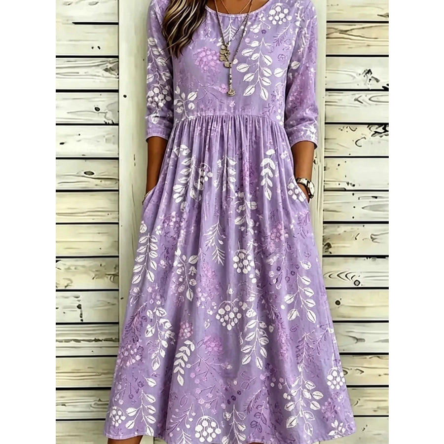 Full Size Printed Midi Dress with Pockets Plus Apparel and Accessories