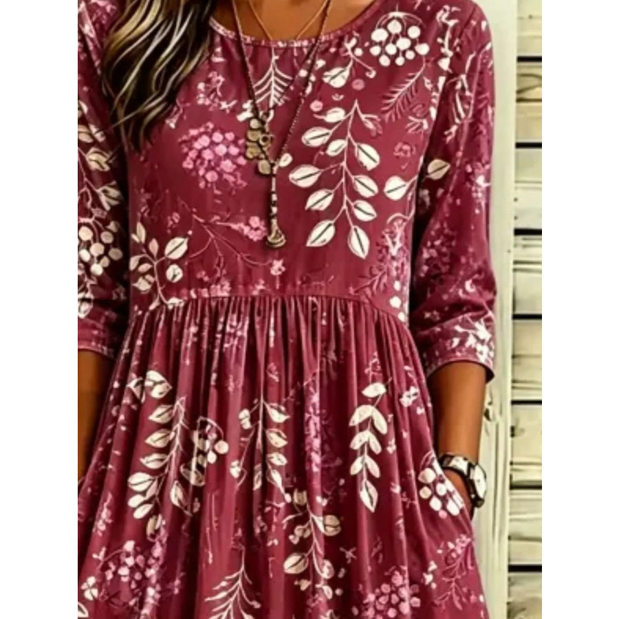 Full Size Printed Midi Dress with Pockets Plus Apparel and Accessories