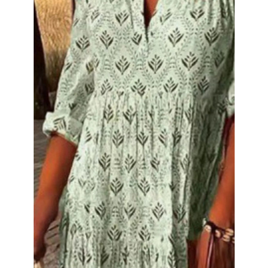 Full Size Printed Notched Tiered Maxi Dress Plus Apparel and Accessories