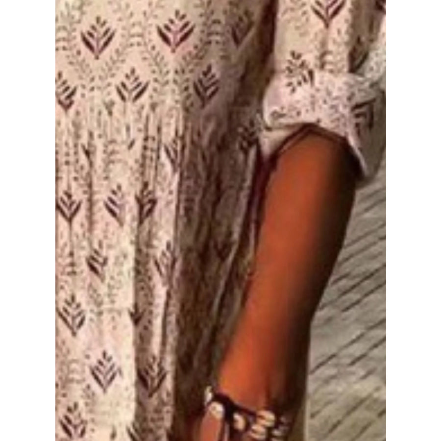 Full Size Printed Notched Tiered Maxi Dress Plus Apparel and Accessories