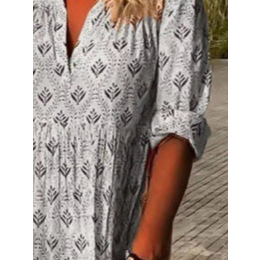 Full Size Printed Notched Tiered Maxi Dress Plus Apparel and Accessories