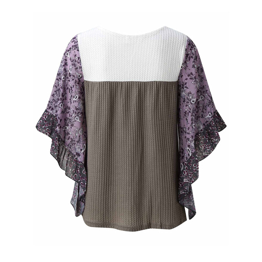 Full Size Printed Round Neck Three-Quarter Sleeve Blouse Apparel and Accessories