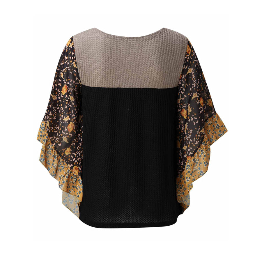 Full Size Printed Round Neck Three-Quarter Sleeve Blouse Apparel and Accessories