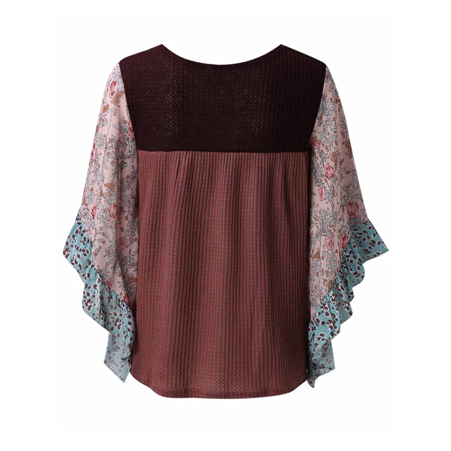 Full Size Printed Round Neck Three-Quarter Sleeve Blouse Apparel and Accessories