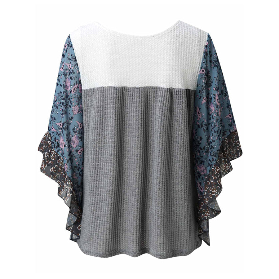 Full Size Printed Round Neck Three-Quarter Sleeve Blouse Apparel and Accessories