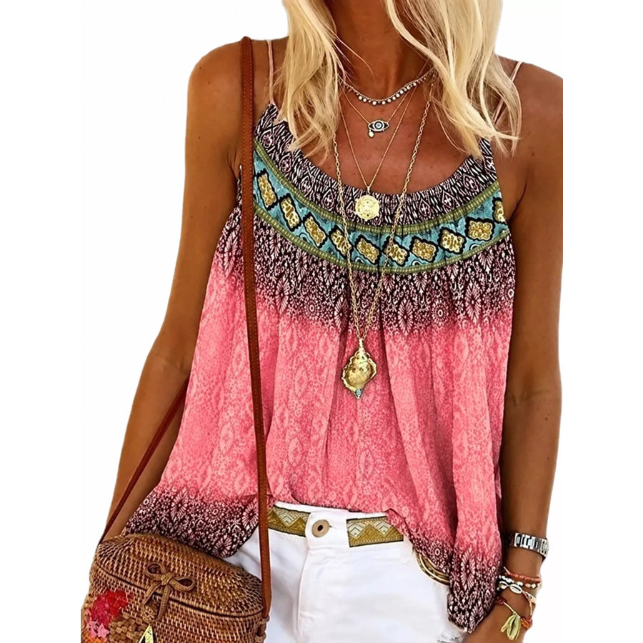 Full Size Printed Scoop Neck Cami Plus Pink / S Apparel and Accessories