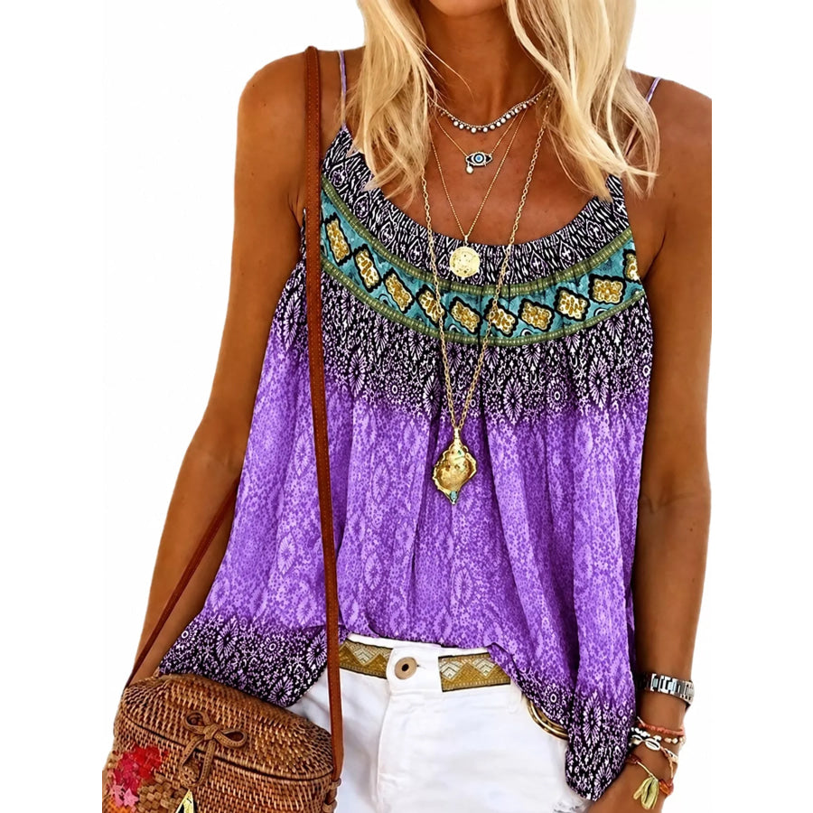 Full Size Printed Scoop Neck Cami Plus Purple / S Apparel and Accessories