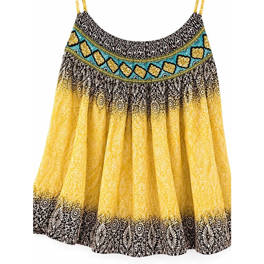 Full Size Printed Scoop Neck Cami Plus Yellow / S Apparel and Accessories