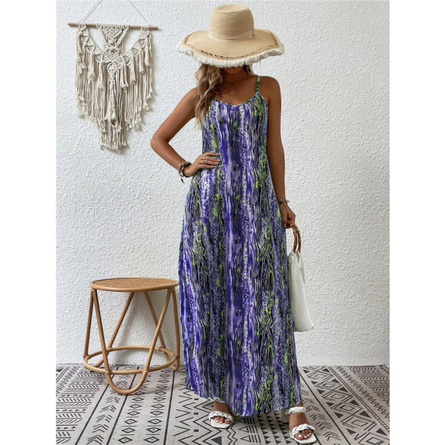 Full Size Printed Scoop Neck Maxi Cami Dress Apparel and Accessories