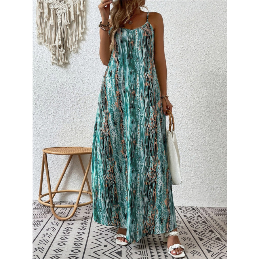 Full Size Printed Scoop Neck Maxi Cami Dress Apparel and Accessories