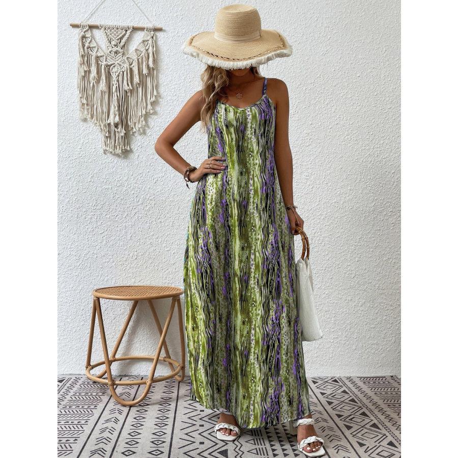 Full Size Printed Scoop Neck Maxi Cami Dress Apparel and Accessories