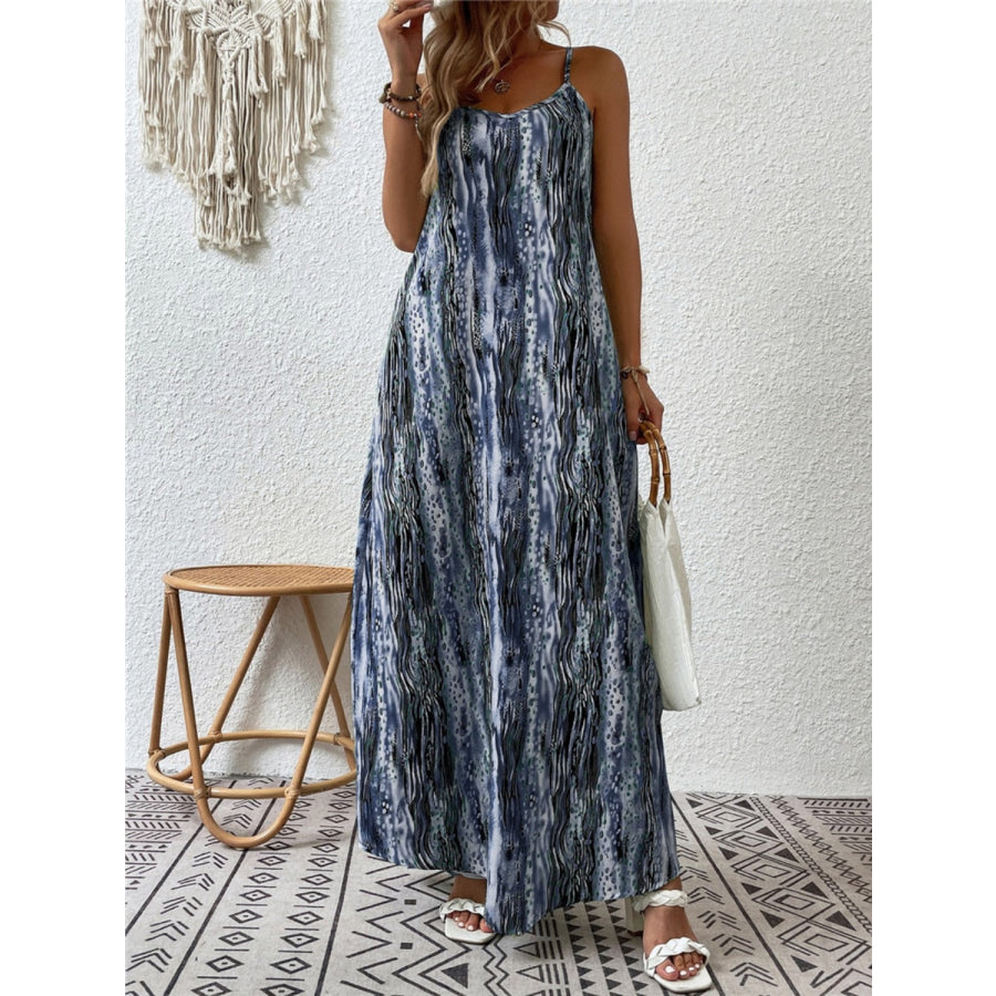 Full Size Printed Scoop Neck Maxi Cami Dress Dusty Blue / S Apparel and Accessories