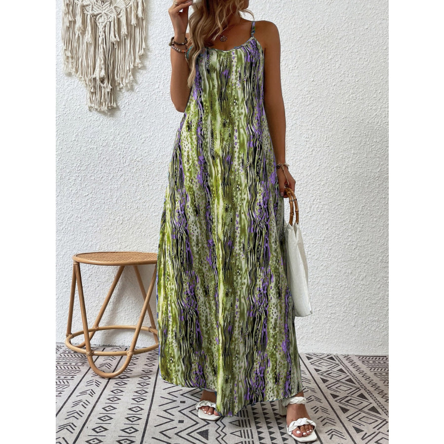 Full Size Printed Scoop Neck Maxi Cami Dress Lime / S Apparel and Accessories