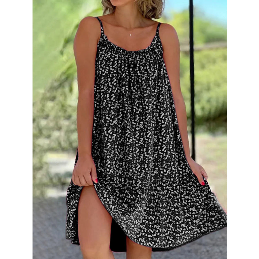 Full Size Printed Sleeveless Mini Cami Dress Black / S Apparel and Accessories