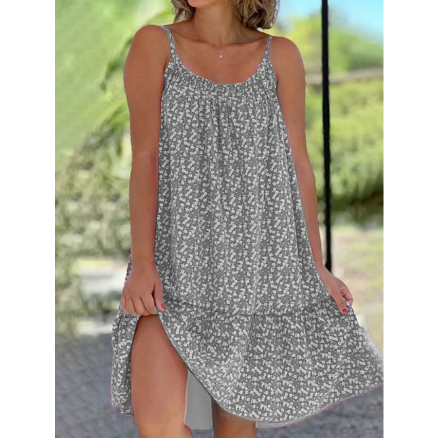 Full Size Printed Sleeveless Mini Cami Dress Heather Gray / S Apparel and Accessories