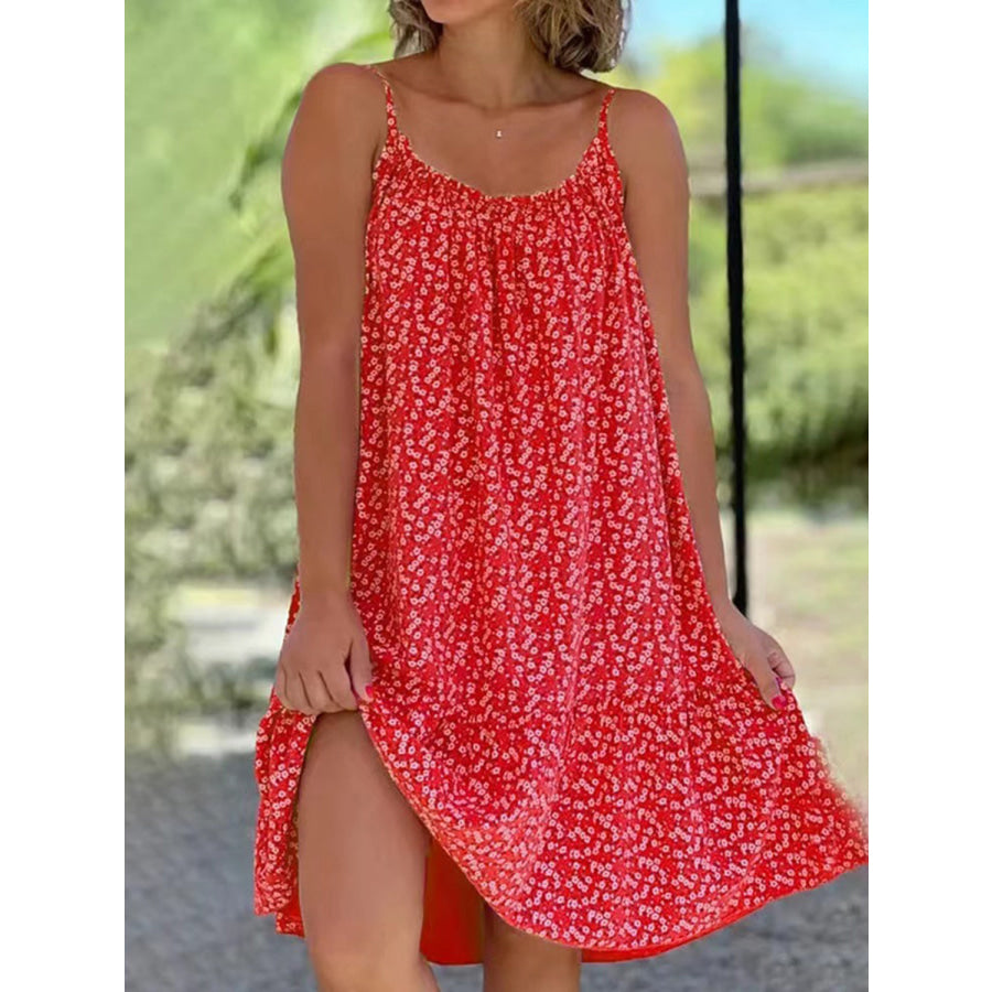 Full Size Printed Sleeveless Mini Cami Dress Red / S Apparel and Accessories