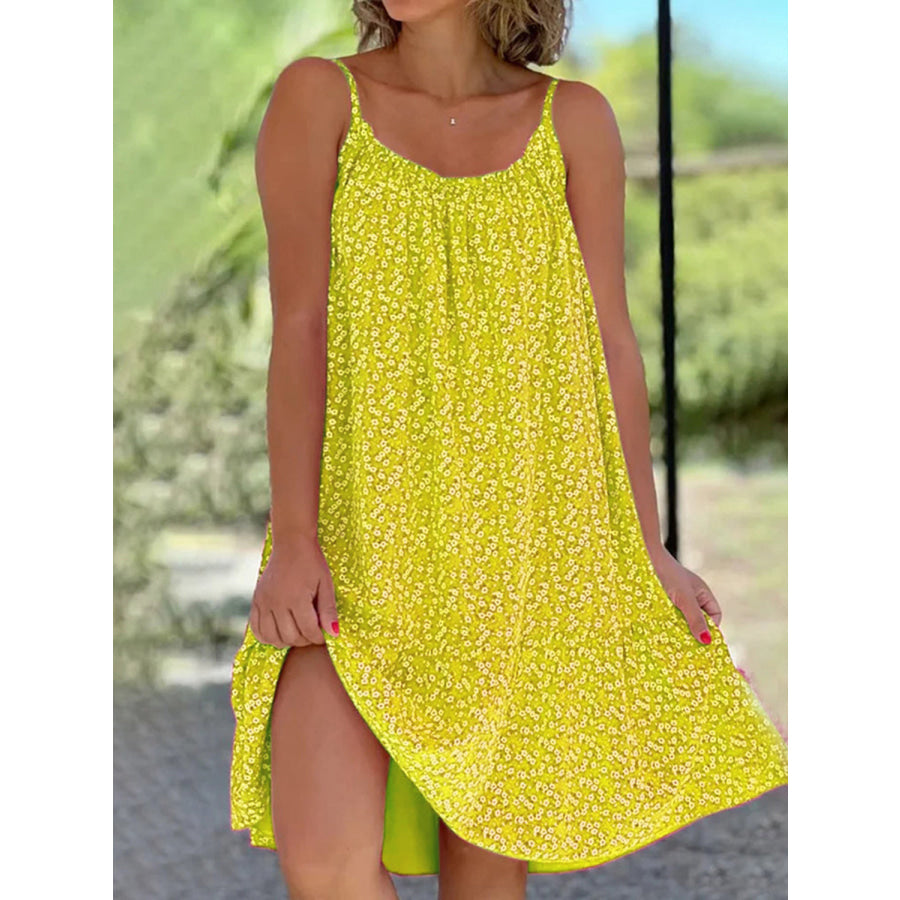 Full Size Printed Sleeveless Mini Cami Dress True Yellow / S Apparel and Accessories