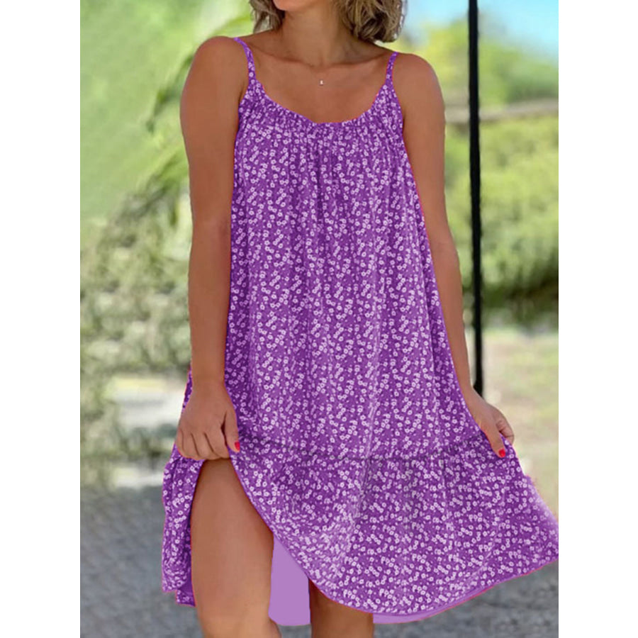 Full Size Printed Sleeveless Mini Cami Dress Vivid Violet / S Apparel and Accessories