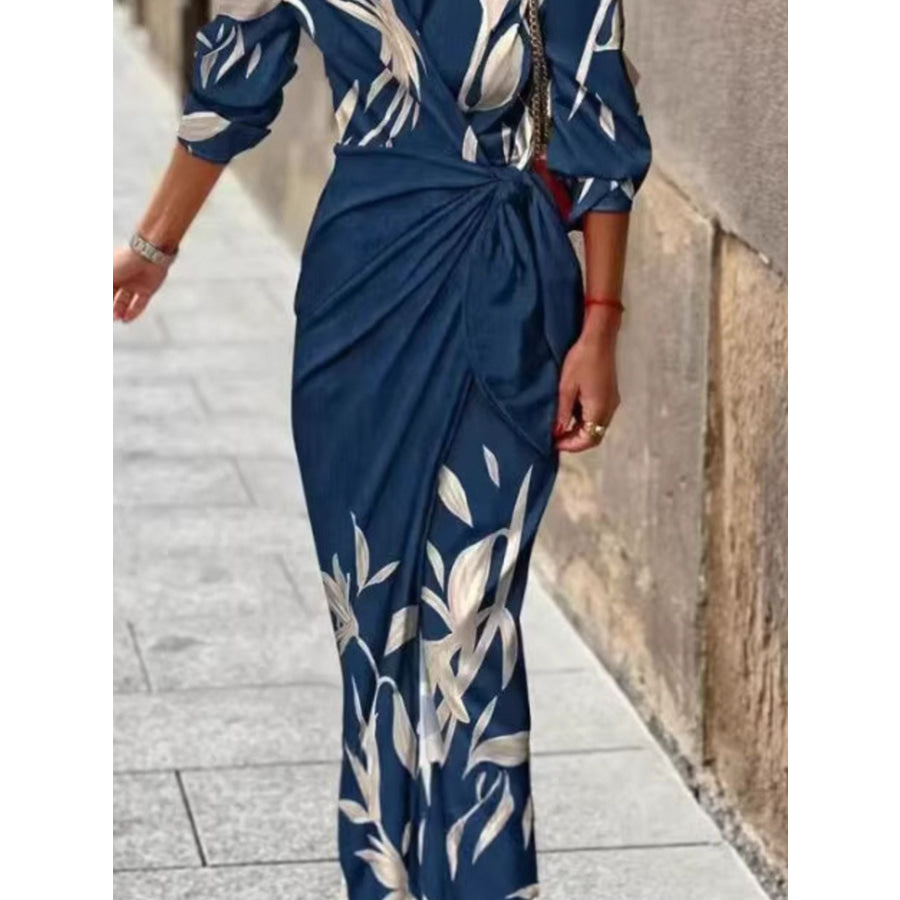 Full Size Printed Tied Wrap Midi Dress Plus Size Apparel and Accessories