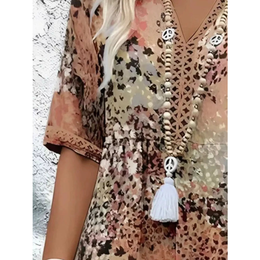 Full Size Printed V-Neck Half Sleeve Dress Plus Size Apparel and Accessories